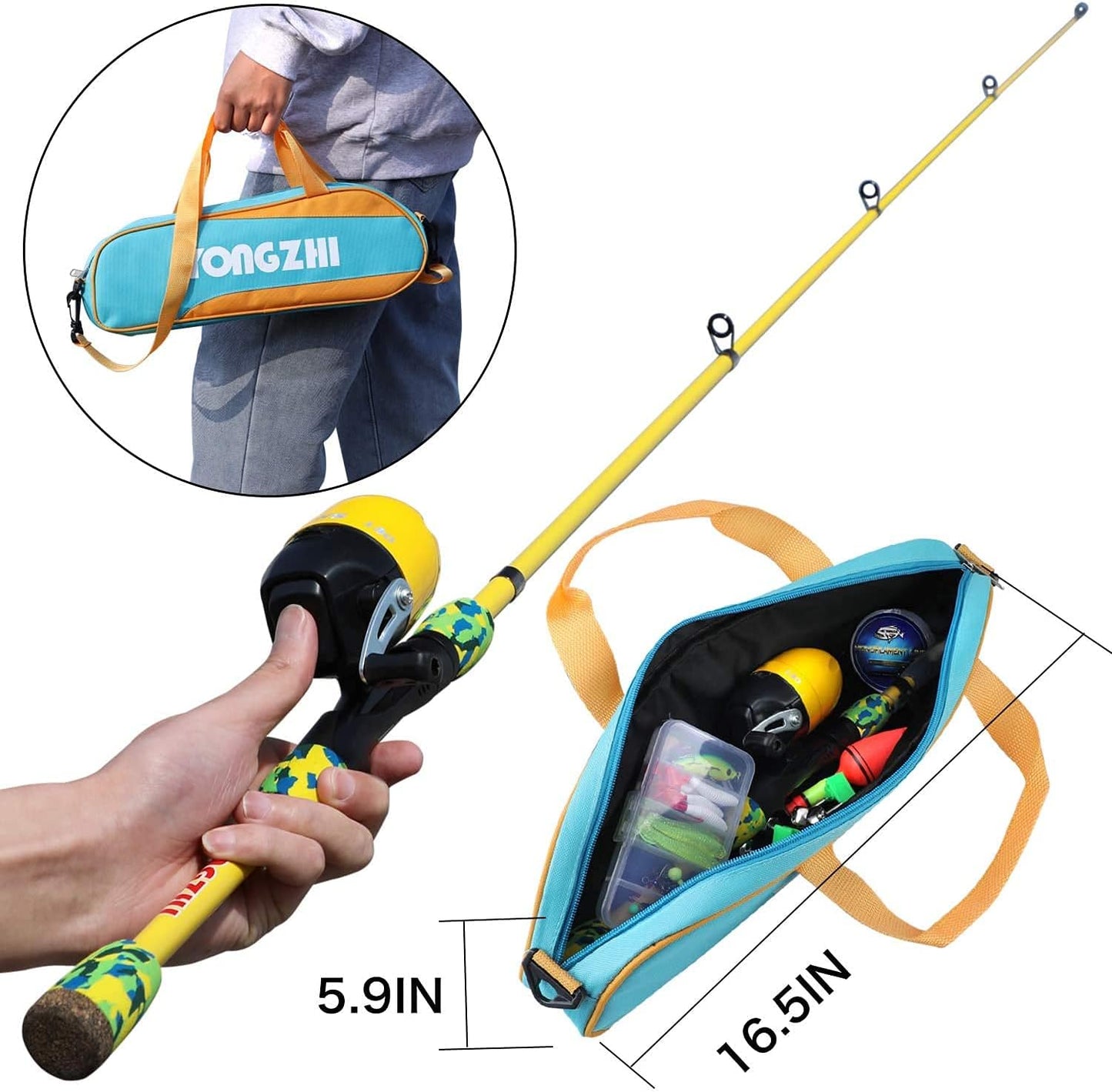 Kids Fishing Rods,Portable Telescopic Fishing Rod and Reel Combo, with Fishing Line Lures Spincast Fishing Tackle Bag for Youth, Girls and Boys Traveling Kid Fishing Pole