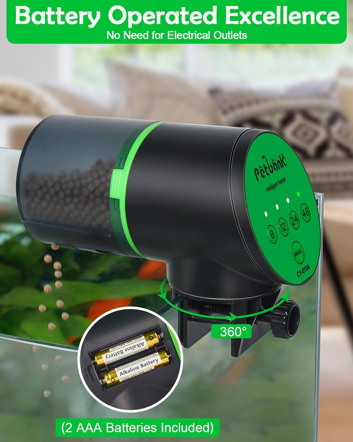 Automatic Fish Feeder for Aquarium - Auto Fish Food Dispenser Battery Operated Vacation Timer Fish Feeder Automatic Dispenser with 2 AAA Batteries Included