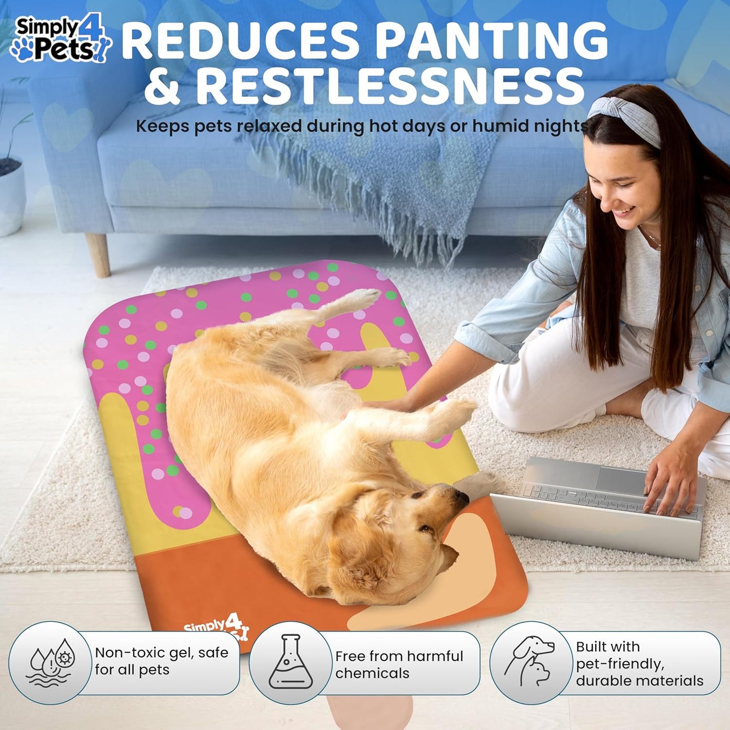 Cooling Mat for Dogs & Cats Non-Toxic Gel Self Cooling Pad for Summer Portable Water-Resistant Cat Dog Bed Pets Sleeping Mats, Easy to Clean Indoor & Outdoor Use