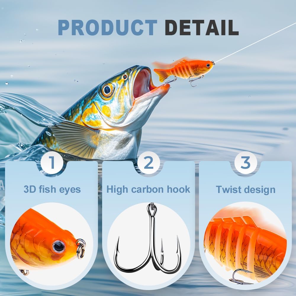 Robotic Fishing Lure, 2025 Upgrade 3D Swimming Bait for Freshwater & Saltwater, Fishing Gear Attracts Fishing Lures Walleye Trout Bass, Fishing Lures for Beginners, Amateurs and Professionals