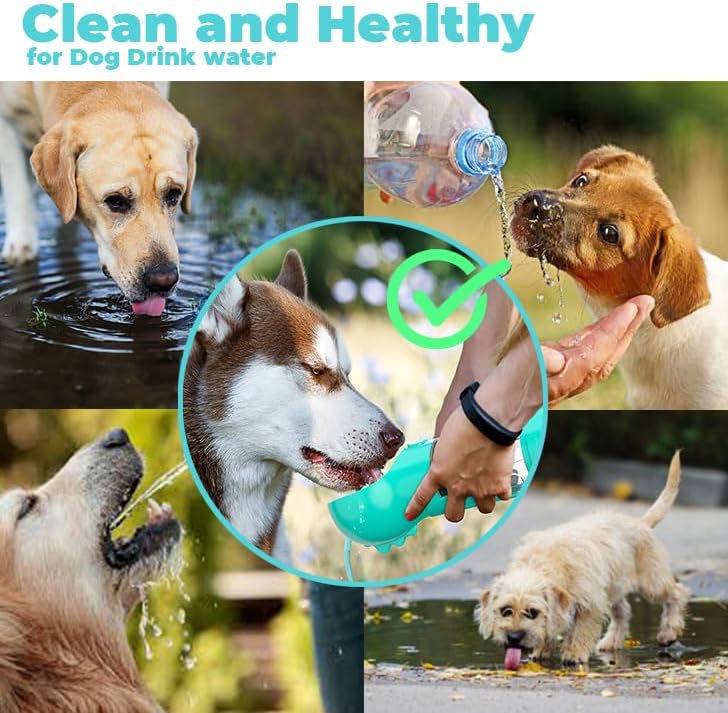Dog Water Bottle - 300Ml Pet Water Bottle with Garbage Collection Bag, Poop Shovel and Food Dispenser, Portable, Leak-Proof Water Feeder Ideal for Travel and Walking.