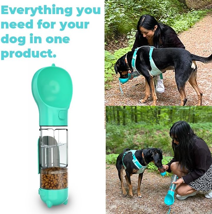 Dog Water Bottle - 300Ml Pet Water Bottle with Garbage Collection Bag, Poop Shovel and Food Dispenser, Portable, Leak-Proof Water Feeder Ideal for Travel and Walking.