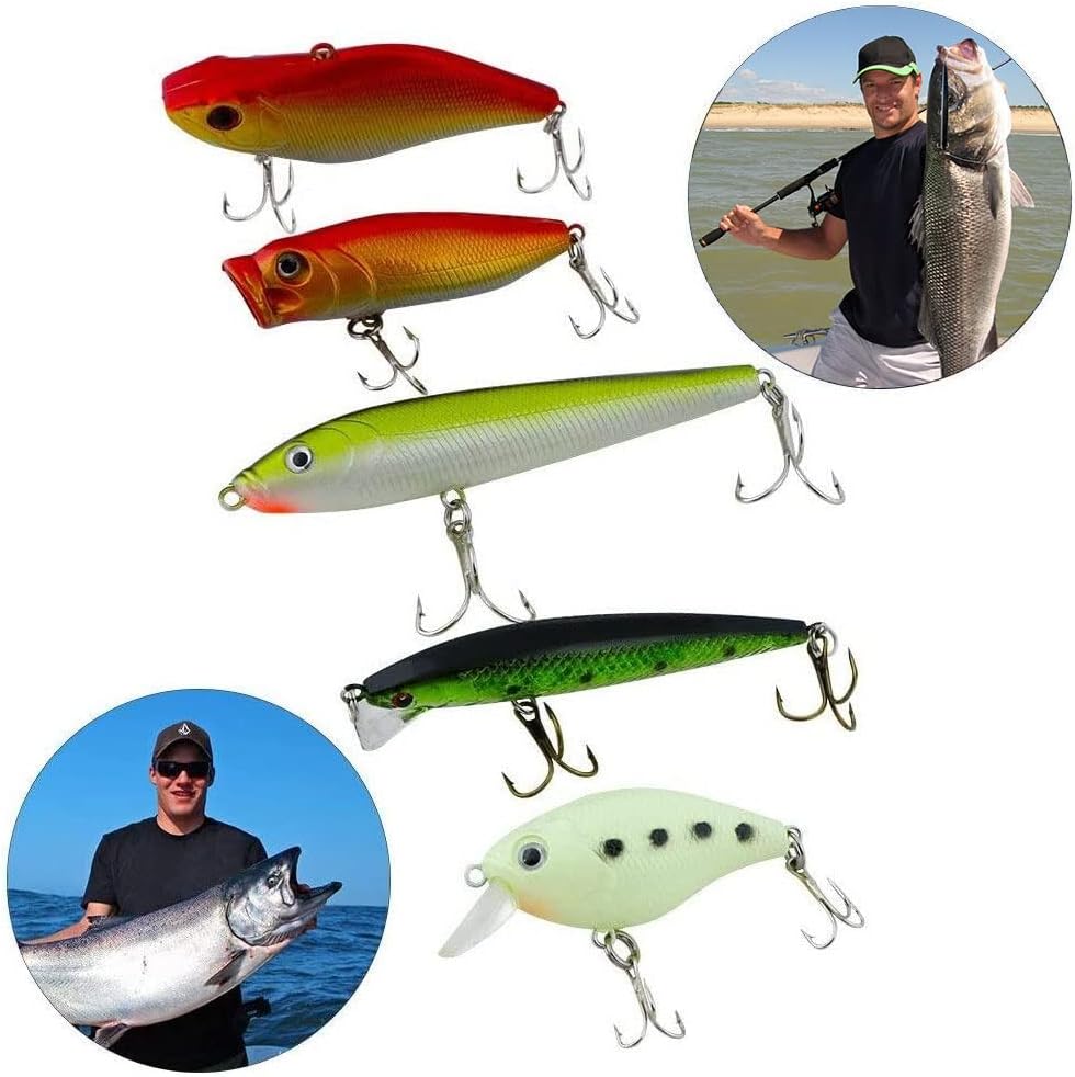 120 PCS Fishing Lures Mixed Including Spinners,Vib,Treble Hooks,Single Hooks,Swivels,Pliers and Tackle Box
