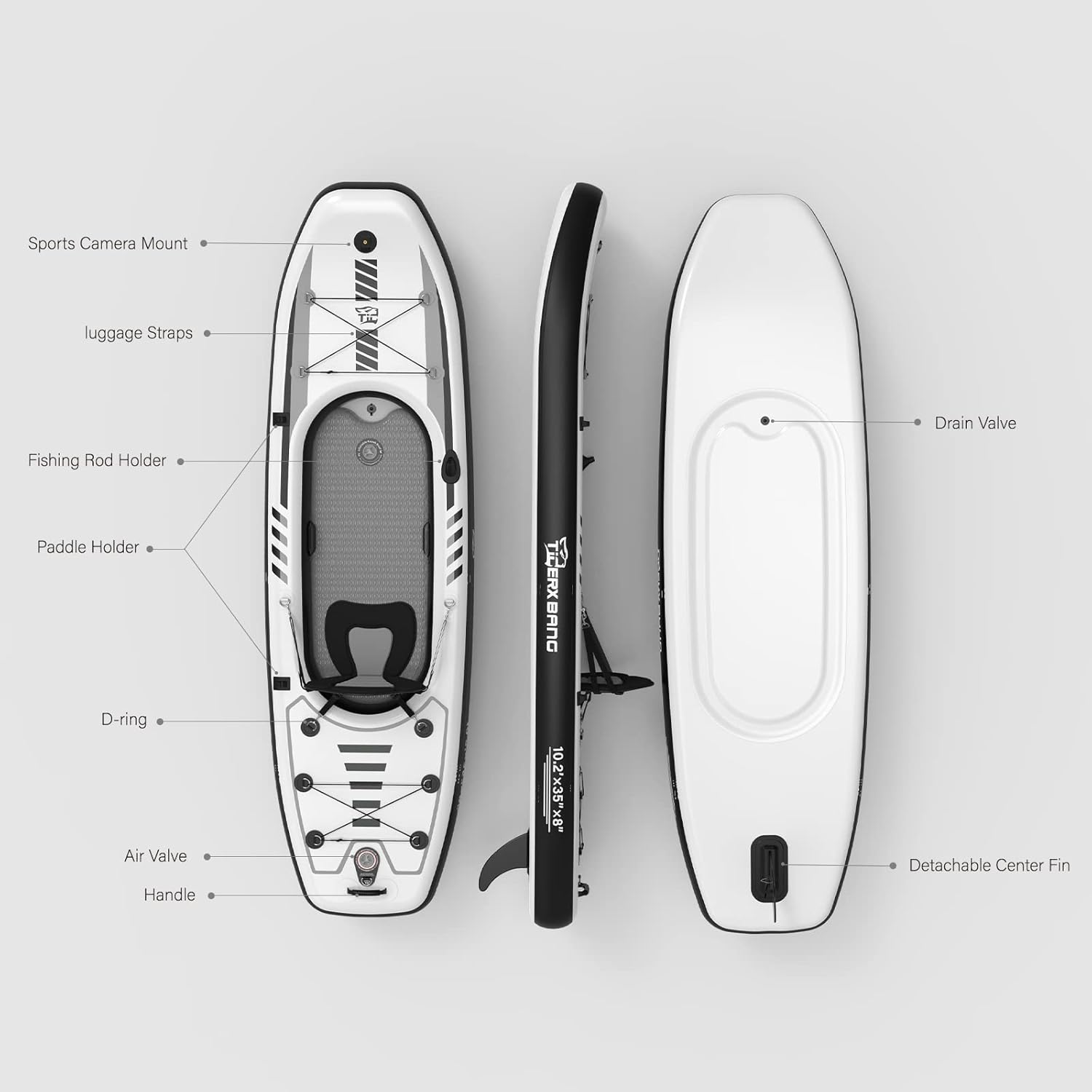 10.2'X35''X8'' Inflatable Kayak with Detachable Seat, Sup-Kayak Set Includes Hand Pump/Aluminum Oar/Backpack, Kayak Boat for Adults/Kids | for Fishing, Touring