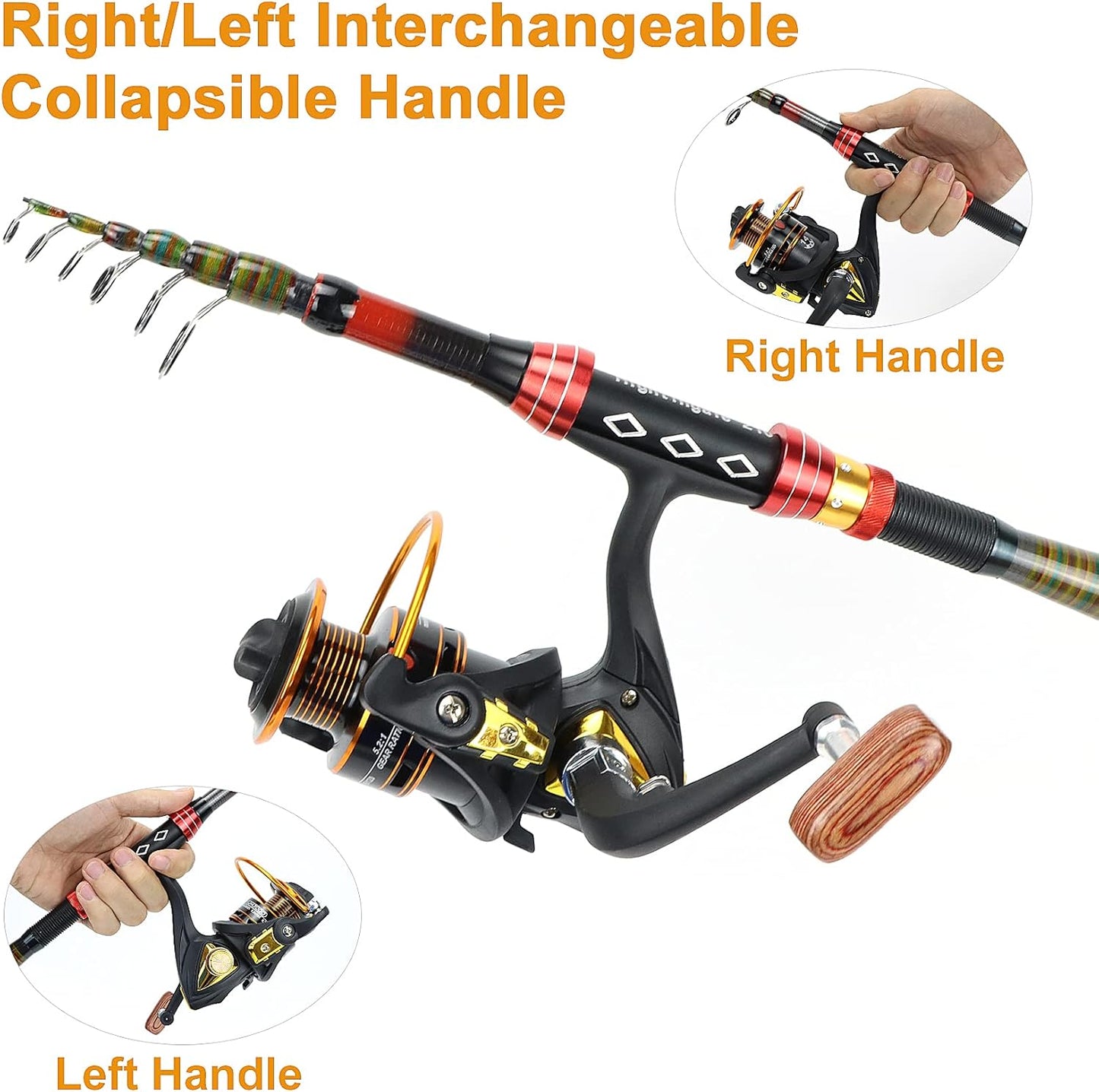 Fishing Rod, Fishing Starter Kit, Carbon Fiber Telescopic Fishing Pole and Fishing Hooks about 109 PCS, with Reel Combos, Portable Tote Bag, High-Strength Alloy Wire Ring