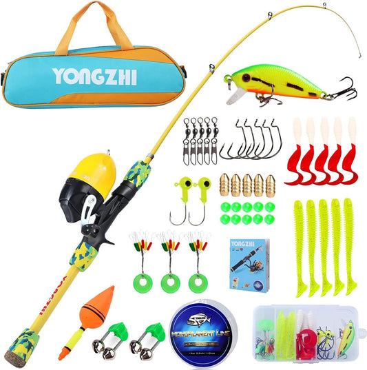 Kids Fishing Rods,Portable Telescopic Fishing Rod and Reel Combo, with Fishing Line Lures Spincast Fishing Tackle Bag for Youth, Girls and Boys Traveling Kid Fishing Pole