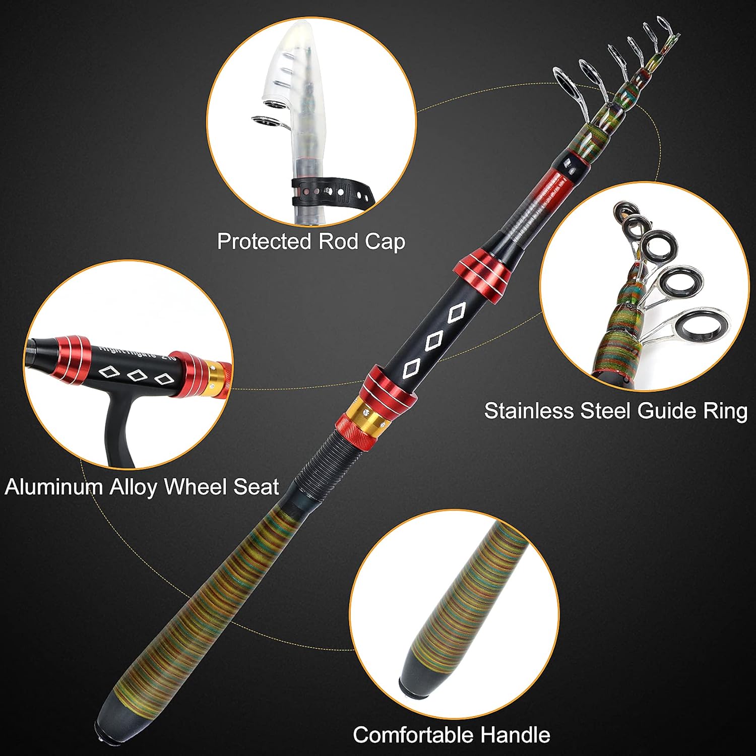 Fishing Rod, Fishing Starter Kit, Carbon Fiber Telescopic Fishing Pole and Fishing Hooks about 109 PCS, with Reel Combos, Portable Tote Bag, High-Strength Alloy Wire Ring