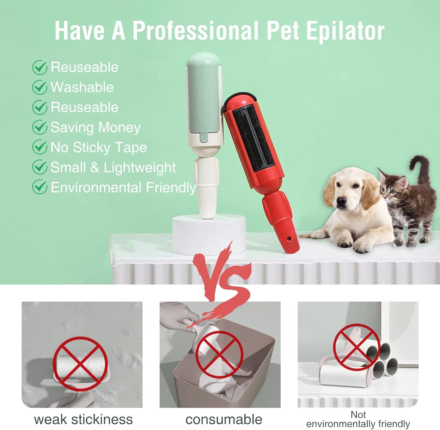 2Pcs Pet Hair Remover Roller,Reusable Animal Hair Remover Brush,Pet Fur Remover for Dog Cats,Easy to Clean Fixed Areas Pet Fur for Bedding,Sofa,Carpets, Furniture, Clothes Etc