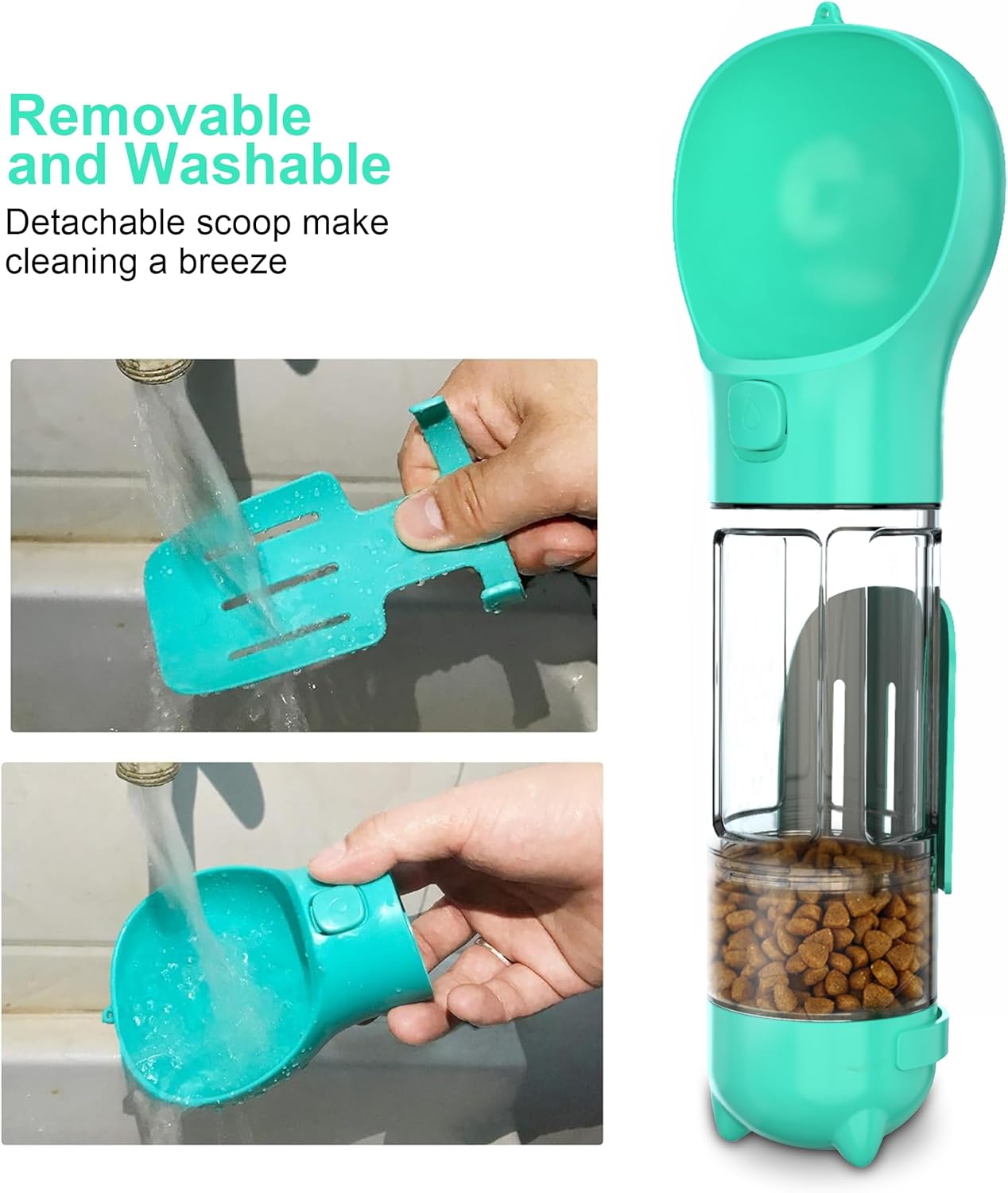 Dog Water Bottle - 300Ml Pet Water Bottle with Garbage Collection Bag, Poop Shovel and Food Dispenser, Portable, Leak-Proof Water Feeder Ideal for Travel and Walking.