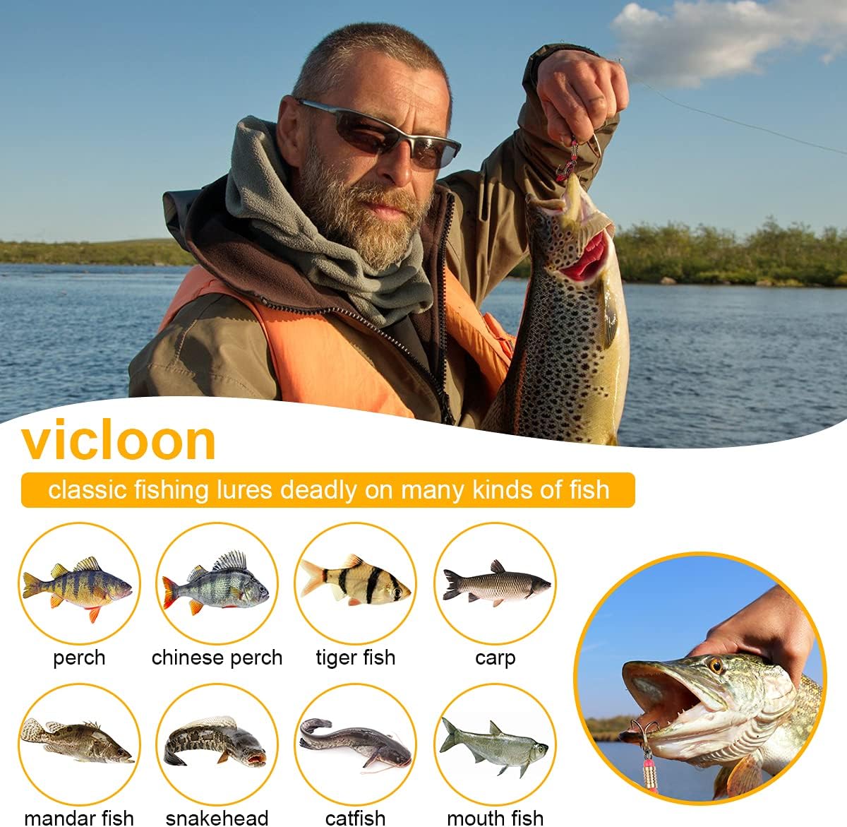 Fishing Lures Set, 16 Pcs Fishing Baits Kit Fishing Lures Mixed Including Spinners, Jig Hooks, Bait, Sequins Spinner Fishing Lures with Hook, Lifelike Rotating Metal Fishing Bait Set