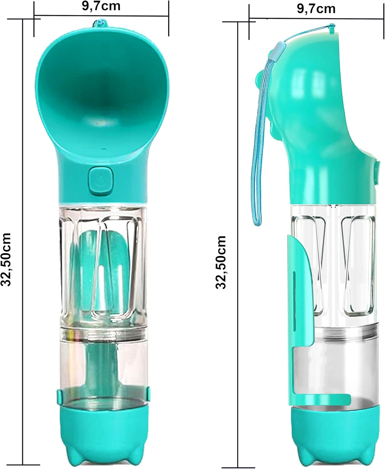 Dog Water Bottle - 300Ml Pet Water Bottle with Garbage Collection Bag, Poop Shovel and Food Dispenser, Portable, Leak-Proof Water Feeder Ideal for Travel and Walking.