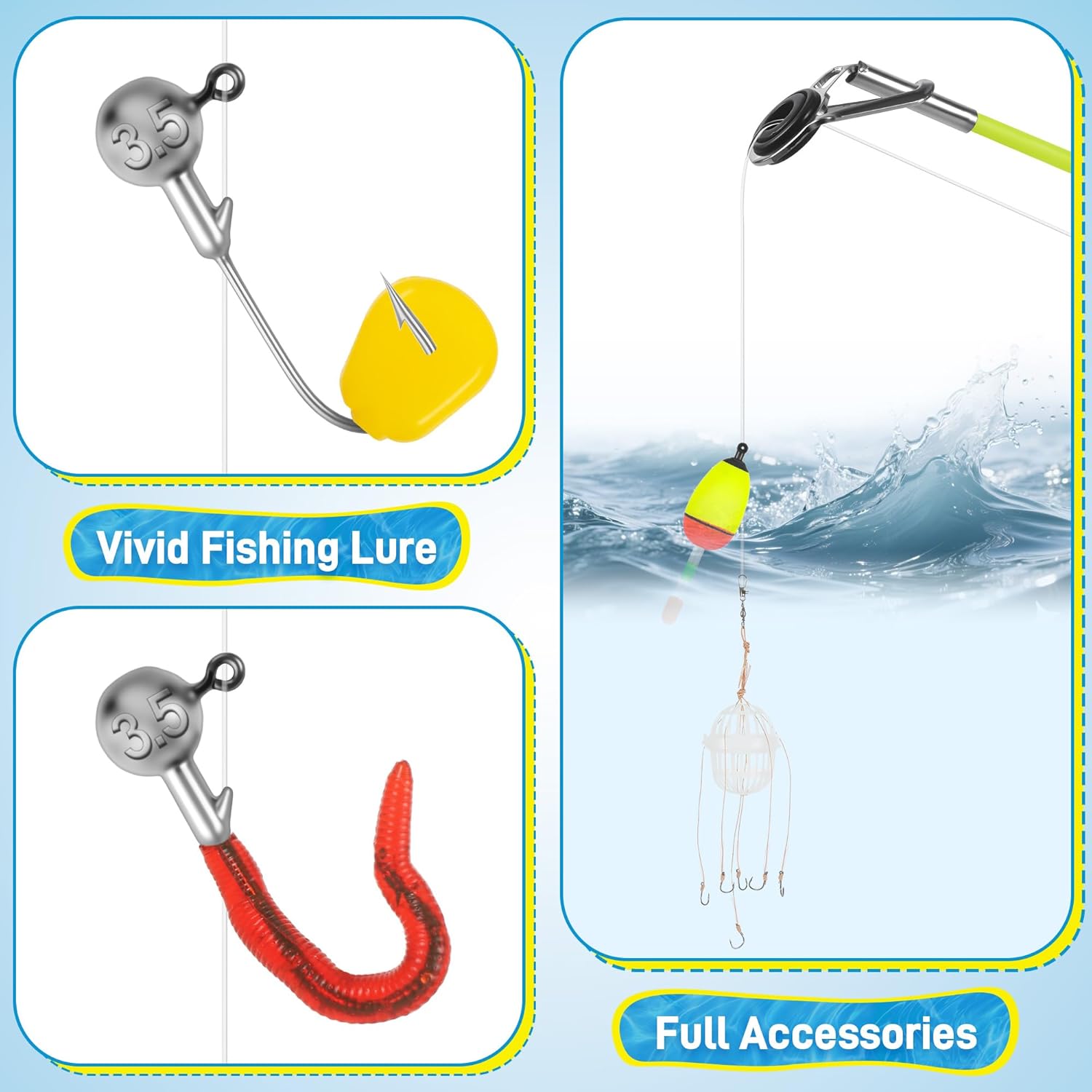 Kids Fishing Rod Starter Set, 45Cm-176Cm Telescopic Fishing Rod and Reel Set Includes Soft Lures Line Hooks Carrier Bag, Travel Fishing Rods Ideal Outdoor Toy Gift for Boys Girls Beginner