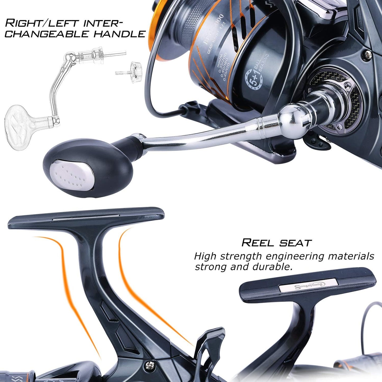 Carp Fishing Reel，5+1 Shielded Stainless Steel Bb-Carbon Fiber Drag Carp Reels, for Saltwater or Freshwater Spinning Reels, Fishing Reels