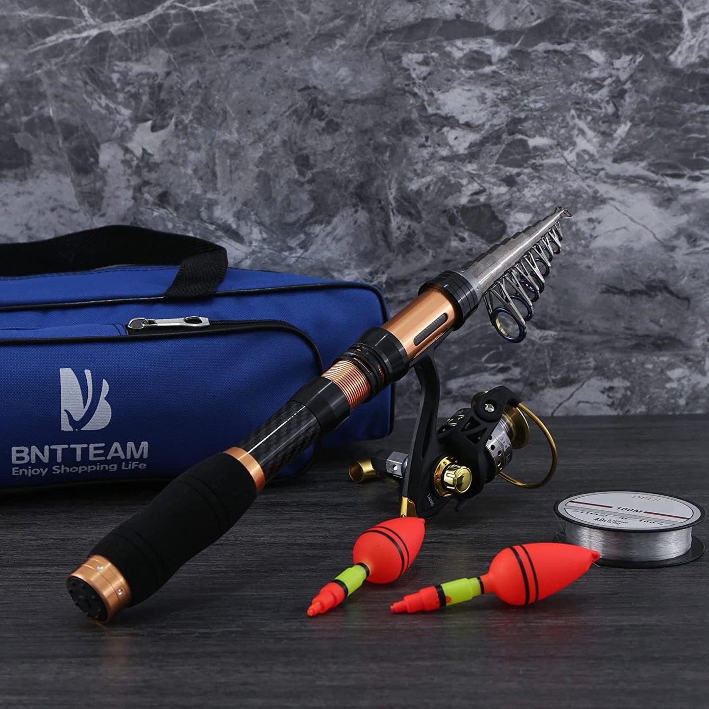 Spinning Rod and Reel Combo Carbon Telescopic Fishing Rod 13BB Fishing Reel Bag Lures Line Hooks Set for Travel Surf Saltwater Freshwater