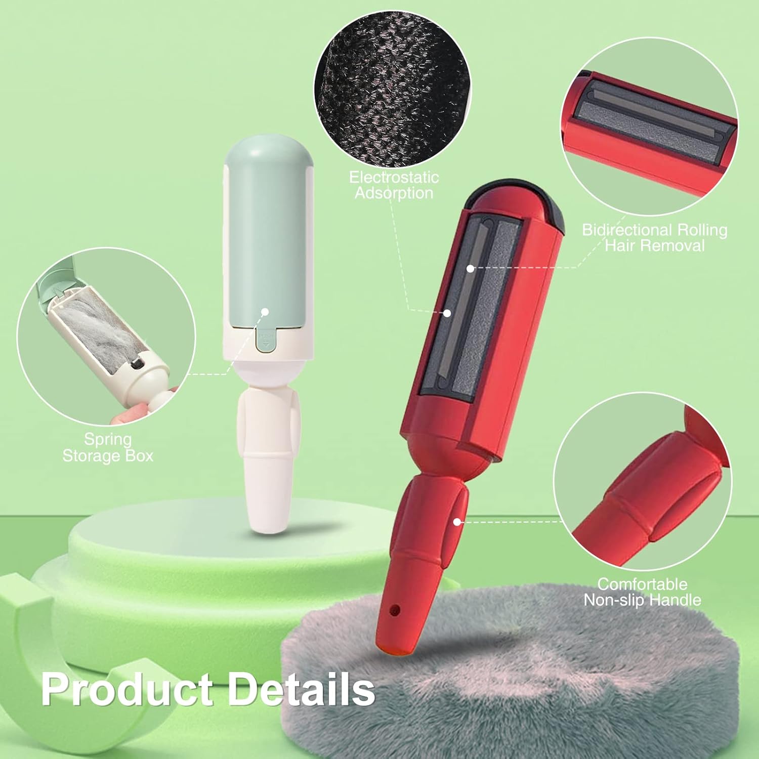 2Pcs Pet Hair Remover Roller,Reusable Animal Hair Remover Brush,Pet Fur Remover for Dog Cats,Easy to Clean Fixed Areas Pet Fur for Bedding,Sofa,Carpets, Furniture, Clothes Etc