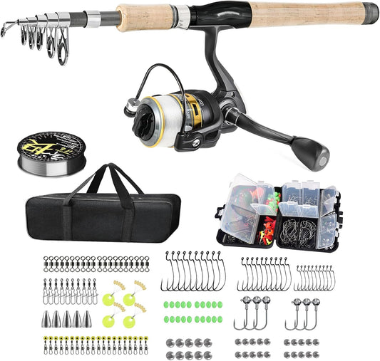 Fishing Pole Combo Set,2.1M/6.89Ft 145Pcs Fishing Accessories Kit Carbon Fiber Fishing Pole Fishing Line 12 +1BB Spinning Reels Fishing Carrier Bag for Travel Saltwater Freshwater