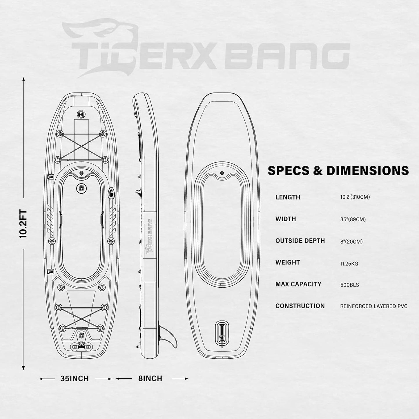 10.2'X35''X8'' Inflatable Kayak with Detachable Seat, Sup-Kayak Set Includes Hand Pump/Aluminum Oar/Backpack, Kayak Boat for Adults/Kids | for Fishing, Touring