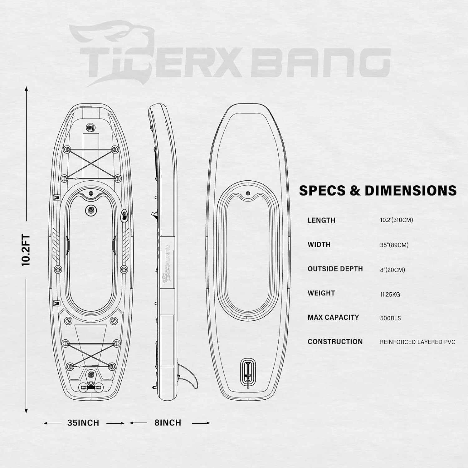 10.2'X35''X8'' Inflatable Kayak with Detachable Seat, Sup-Kayak Set Includes Hand Pump/Aluminum Oar/Backpack, Kayak Boat for Adults/Kids | for Fishing, Touring