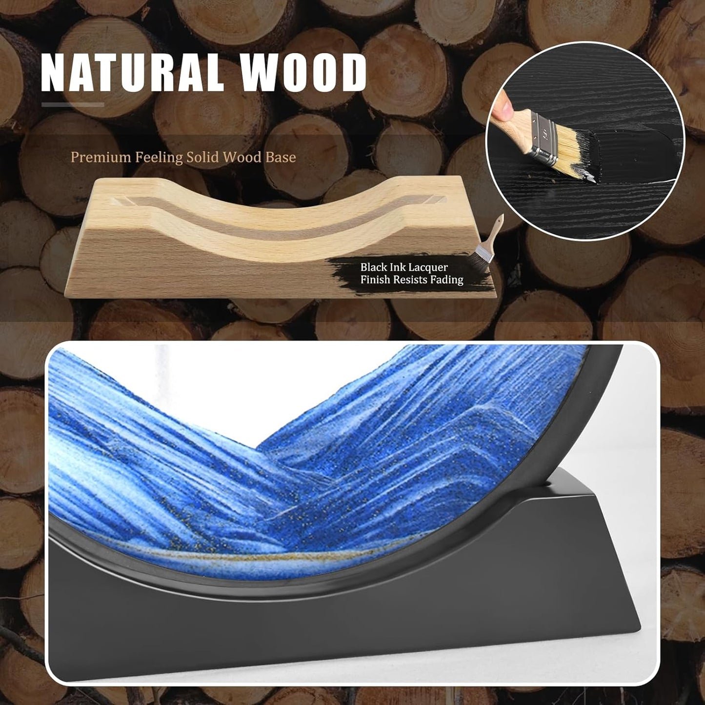 Moving Sand Art Picture 3D Hourglass Deep Sea Sandscape Liquid Motion Display Painting Flowing Sand Frame Relaxing Desktop Home Office Work Decor (Blue, 12 Inches)
