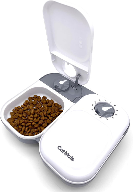 C200 Automatic 2 Meal Timer-Controlled Pet Feeder (401) - for Cats and Small Dogs, Includes Ice Pack for Wet and Dry Food, Meals up to 400 G Each, White