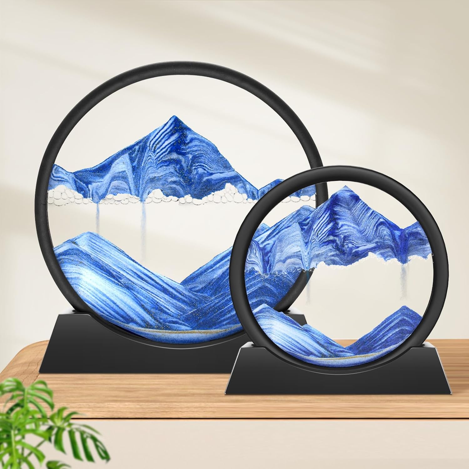 Moving Sand Art Picture 3D Hourglass Deep Sea Sandscape Liquid Motion Display Painting Flowing Sand Frame Relaxing Desktop Home Office Work Decor (Blue, 12 Inches)
