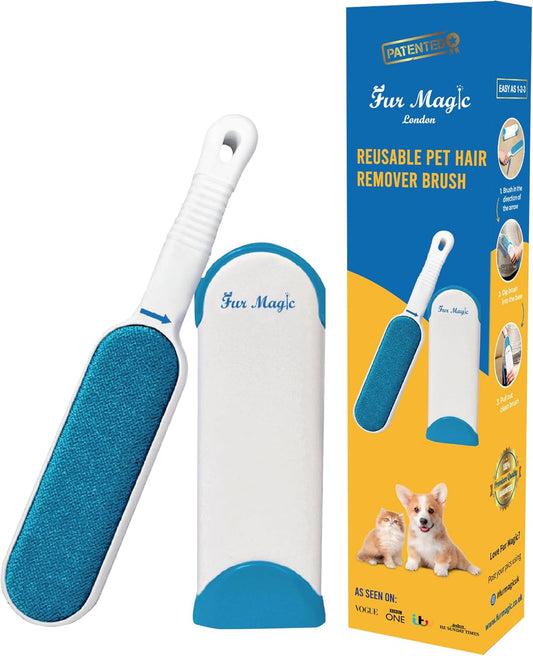 Pet Hair Remover Lint Brush with Self-Cleaning Base, Reusable Fluff Remover for Clothes, Double-Sided Fur Cleaner for Dog and Cat