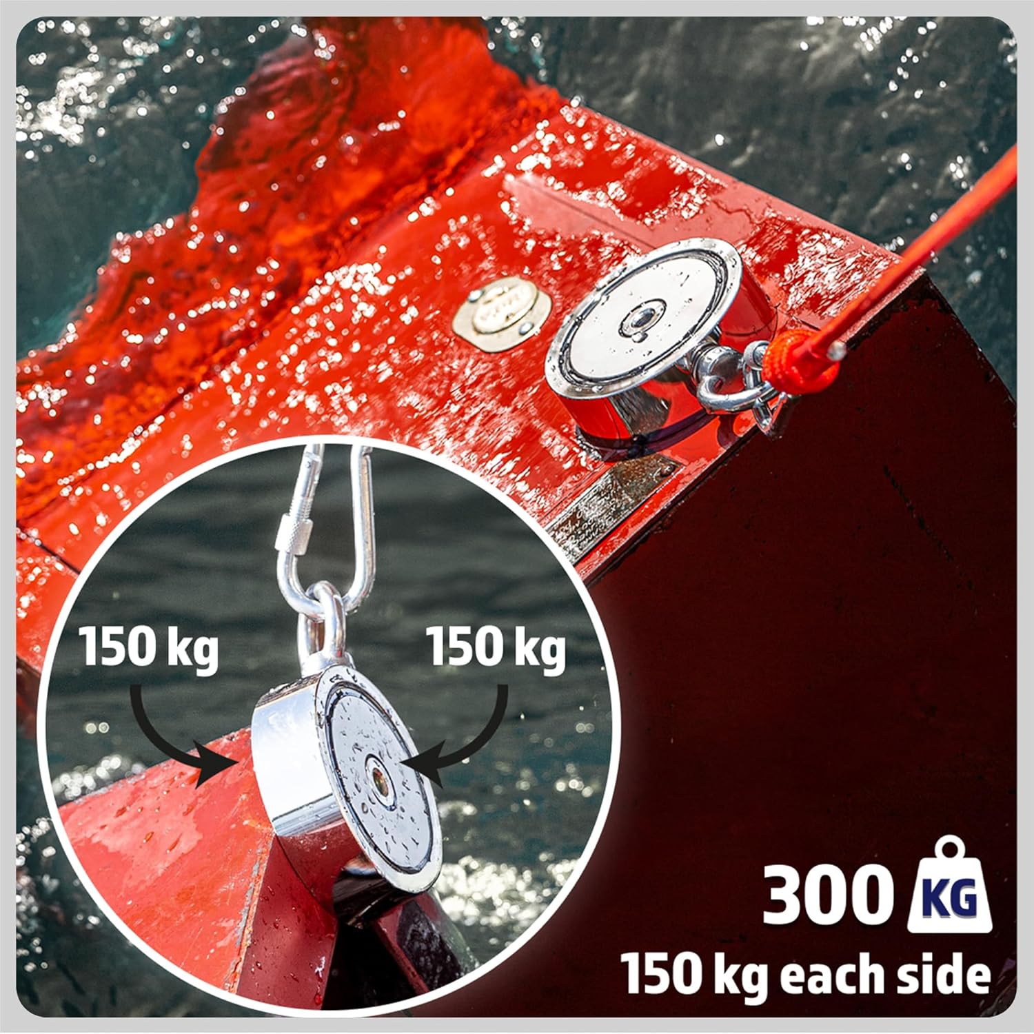 Magnet Fishing Kit - 300 KG (700Lb) - Ø60Mm - Super Strong Neodymium Magnet with Rope (20M), Carabiner, Gloves, Threadlocker - Magnetic Powerful Magnets