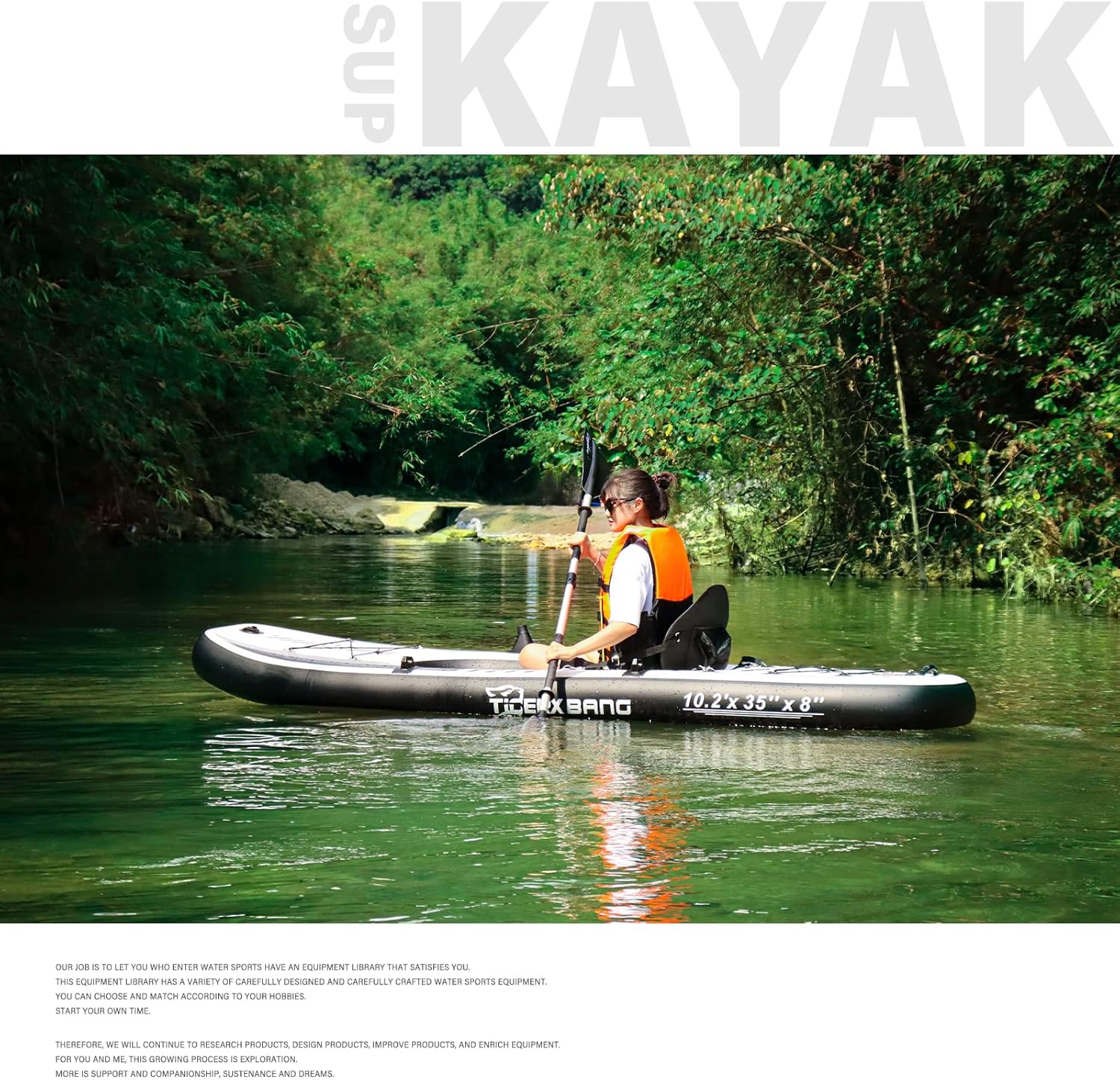10.2'X35''X8'' Inflatable Kayak with Detachable Seat, Sup-Kayak Set Includes Hand Pump/Aluminum Oar/Backpack, Kayak Boat for Adults/Kids | for Fishing, Touring