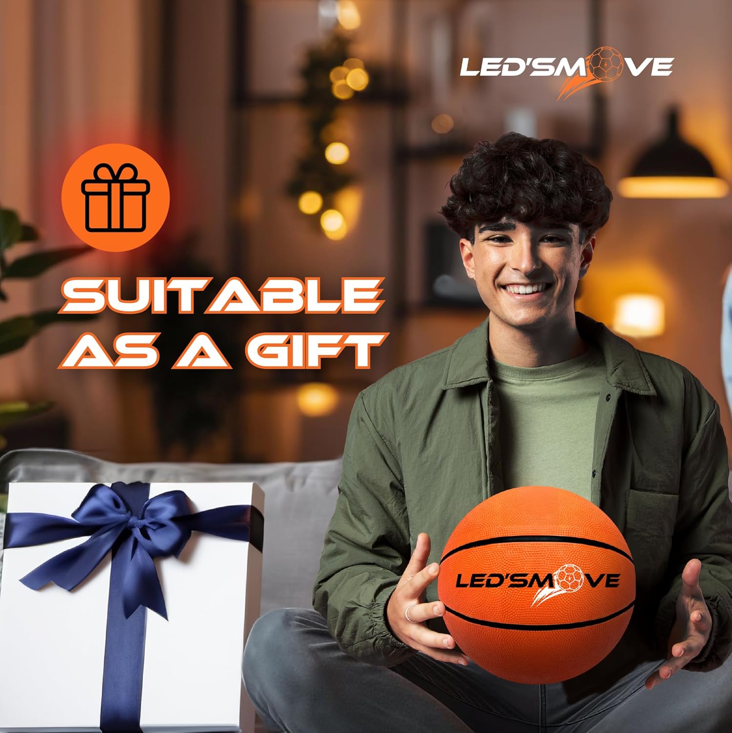 Ledsmove LED Light up Basketball, Luminous Basketball Gift Glow in the Dark, Size 7 Ball for Indoor & Outdoor Games, Basketball Gifts for Boys & Girls - USB-C Rechargeable