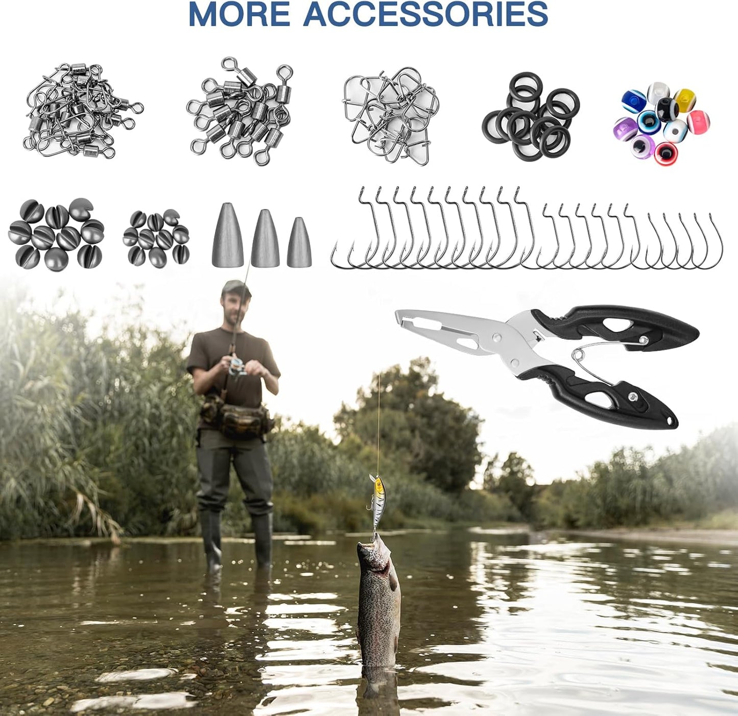 144 PCS Fishing Lures Mixed,Tackle Box Included Crankbaits, Spoon, Hooks, Jigs, Weights and More Other Accessories, Fishing Bait Lure Gear Kit Gifts for Men Bass Freshwater