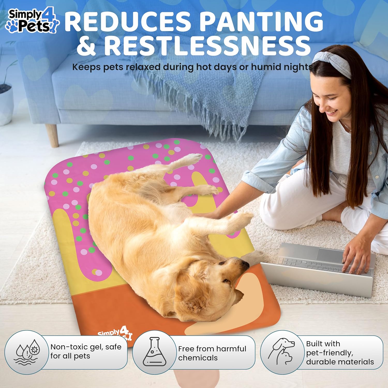 Cooling Mat for Dogs & Cats Non-Toxic Gel Self Cooling Pad for Summer Portable Water-Resistant Cat Dog Bed Pets Sleeping Mats, Easy to Clean Indoor & Outdoor Use