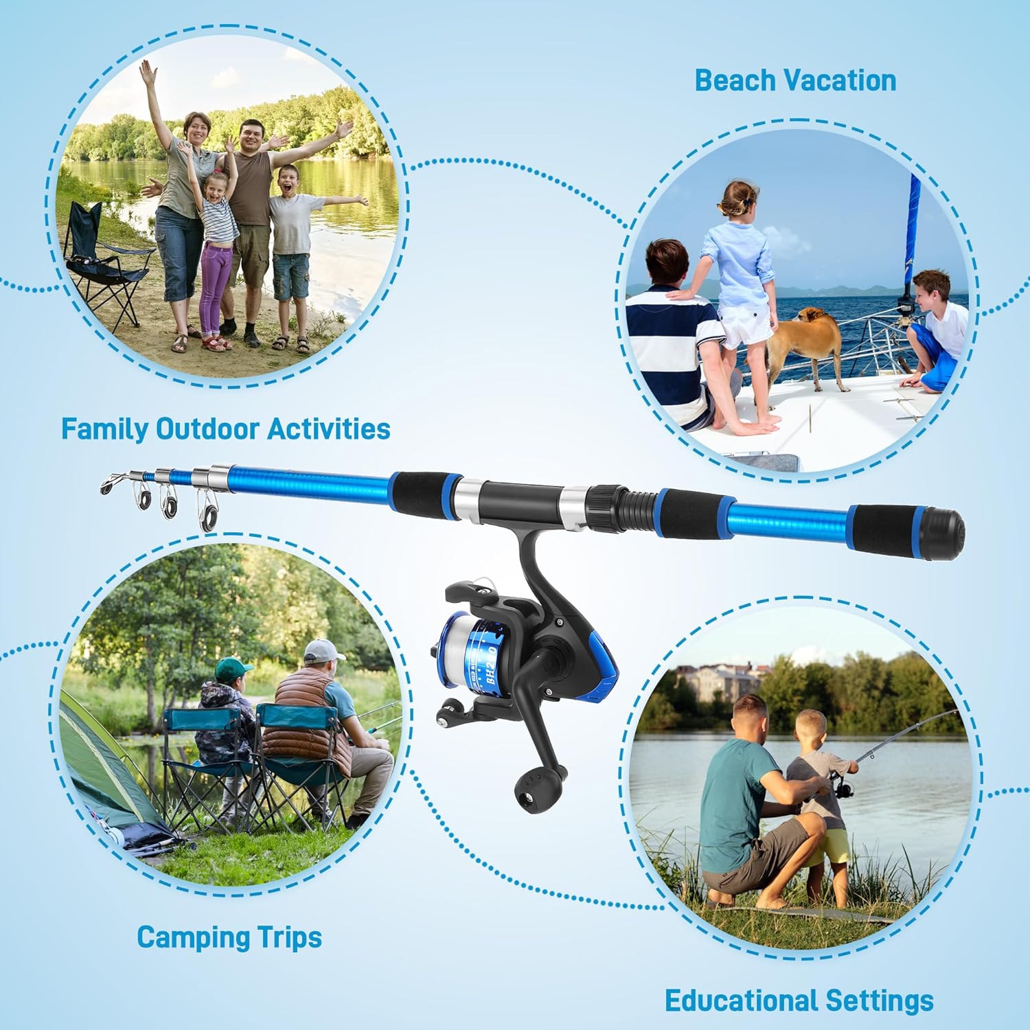Kids Fishing Rod Starter Set, 45Cm-176Cm Telescopic Fishing Rod and Reel Set Includes Soft Lures Line Hooks Carrier Bag, Travel Fishing Rods Ideal Outdoor Toy Gift for Boys Girls Beginner