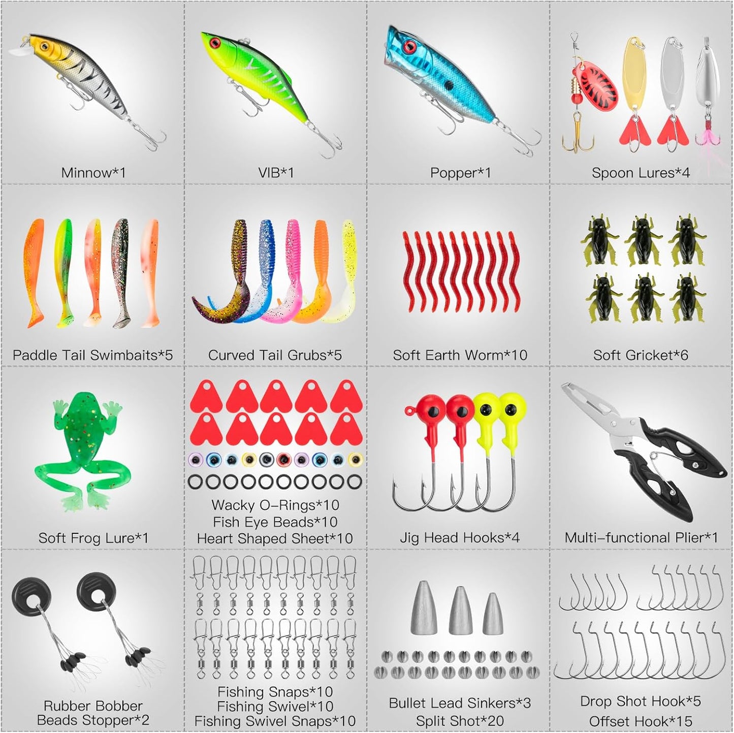 144 PCS Fishing Lures Mixed,Tackle Box Included Crankbaits, Spoon, Hooks, Jigs, Weights and More Other Accessories, Fishing Bait Lure Gear Kit Gifts for Men Bass Freshwater