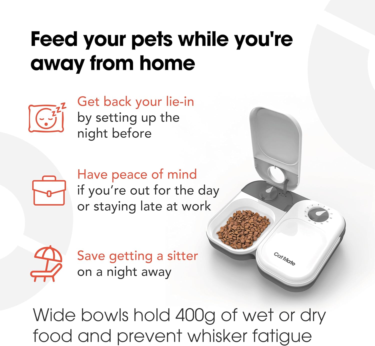 C200 Automatic 2 Meal Timer-Controlled Pet Feeder (401) - for Cats and Small Dogs, Includes Ice Pack for Wet and Dry Food, Meals up to 400 G Each, White