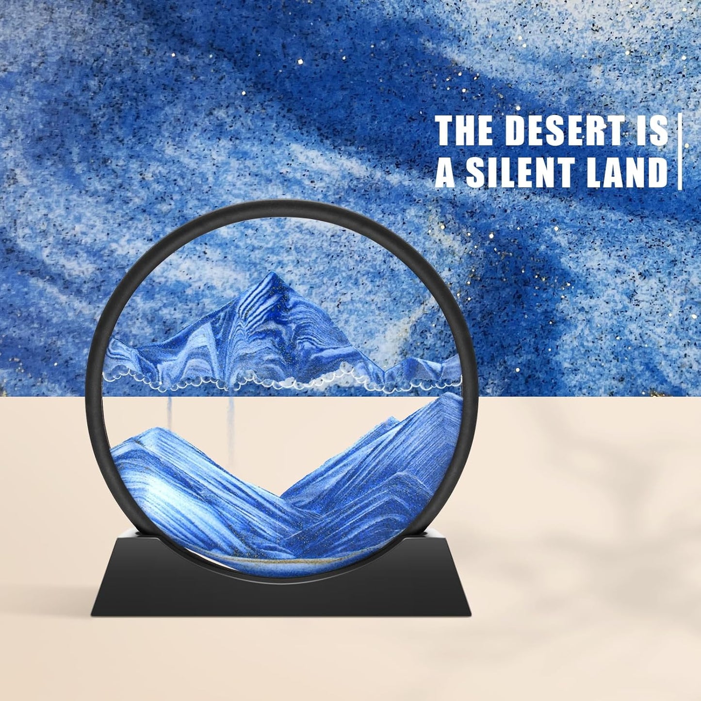 Moving Sand Art Picture 3D Hourglass Deep Sea Sandscape Liquid Motion Display Painting Flowing Sand Frame Relaxing Desktop Home Office Work Decor (Blue, 12 Inches)