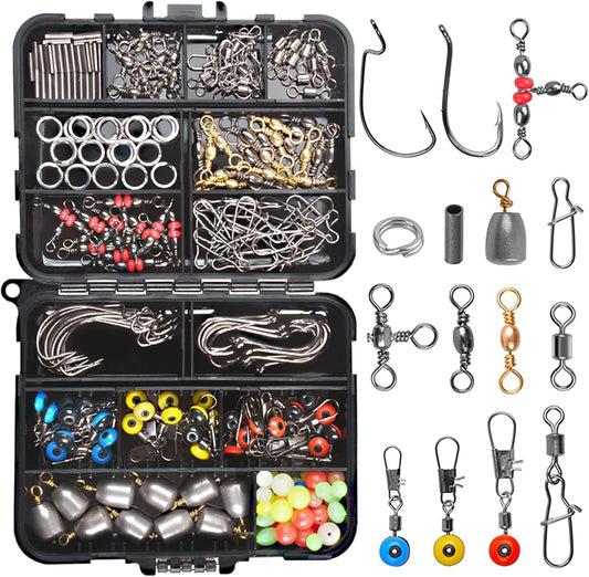 Fishing Swivels Snaps Set 226Pcs/Box Swivels Snaps Sinker Weights Three Way Swivel Split Rings Jigs Beads Freshwater Saltwater Fishing Accessories Tackle Box