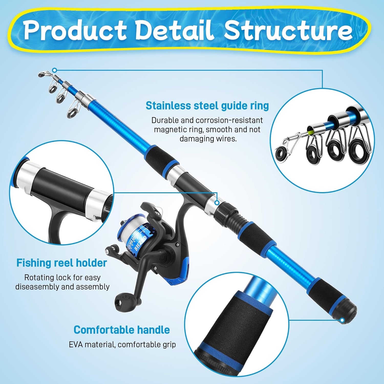 Kids Fishing Rod Starter Set, 45Cm-176Cm Telescopic Fishing Rod and Reel Set Includes Soft Lures Line Hooks Carrier Bag, Travel Fishing Rods Ideal Outdoor Toy Gift for Boys Girls Beginner
